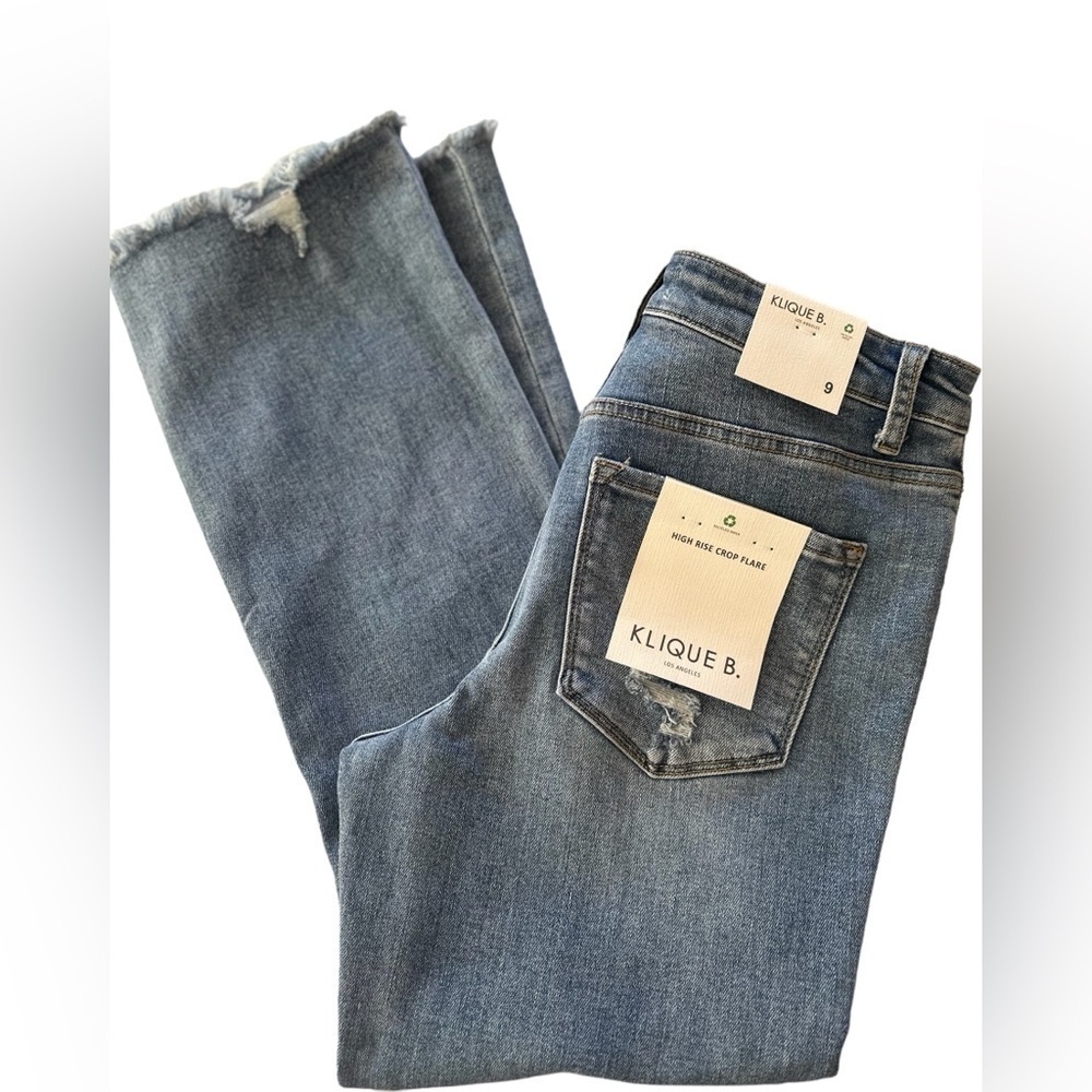 Klique B. High-Rise Crop Flare Jeans - Light Blue Wash